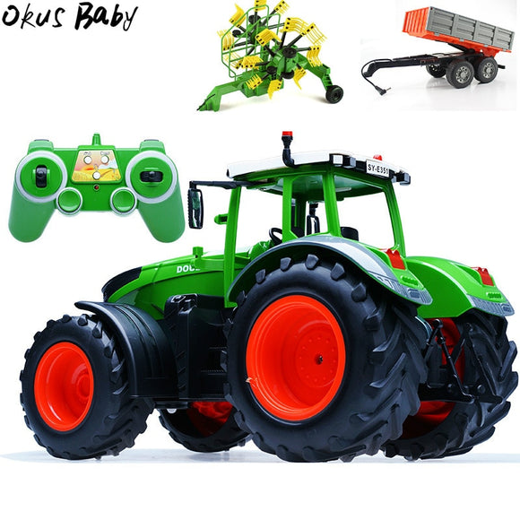 RC Truck Trailer Dump Harvest 4 Wheel RC Tractor 2.4G Remote Control Tractor Engineering Vehicles Model Toys For Children Gifts
