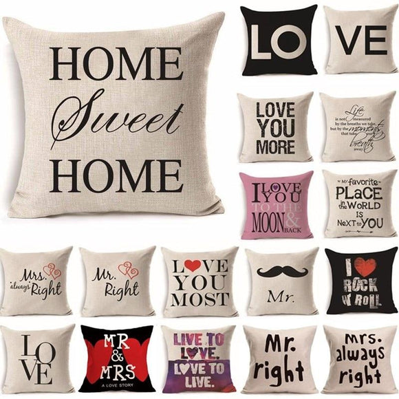 Love Mr Mrs Cotton Linen Throw Pillow Cushion Cover Valentine's Day Gift Home Decoration Decorative Pillowcase