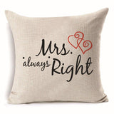 Love Mr Mrs Cotton Linen Throw Pillow Cushion Cover Valentine's Day Gift Home Decoration Decorative Pillowcase