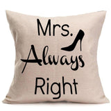Love Mr Mrs Cotton Linen Throw Pillow Cushion Cover Valentine's Day Gift Home Decoration Decorative Pillowcase
