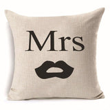 Love Mr Mrs Cotton Linen Throw Pillow Cushion Cover Valentine's Day Gift Home Decoration Decorative Pillowcase