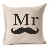 Love Mr Mrs Cotton Linen Throw Pillow Cushion Cover Valentine's Day Gift Home Decoration Decorative Pillowcase